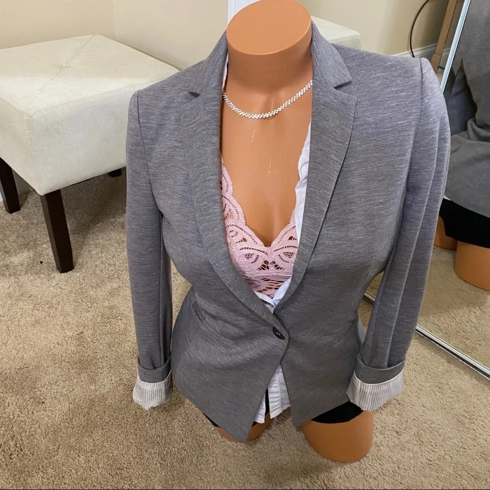 H&M Fitted Blazer Fully Lined Grey Size US 4 - Picture 5 of 6